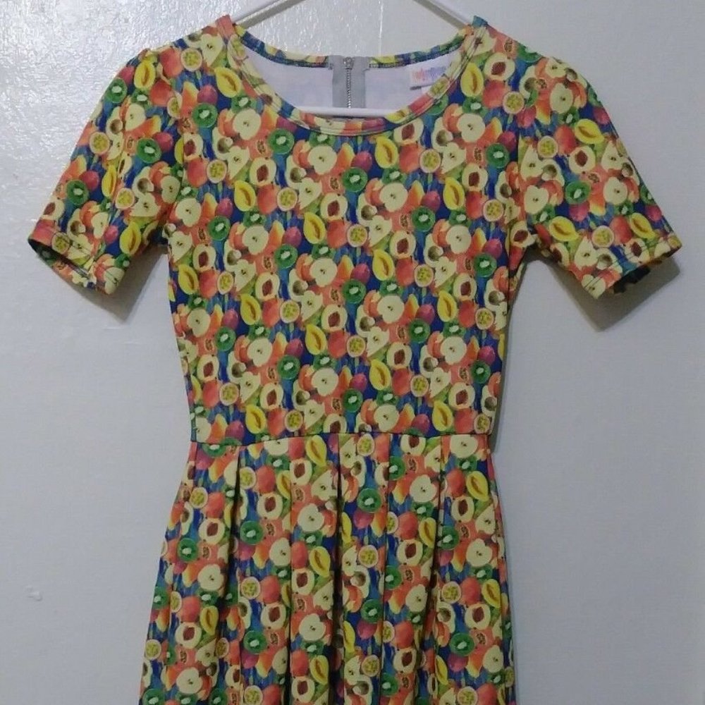 LuLaRoe Amelia Fruit Apple Pear Kiwi Dress XXS